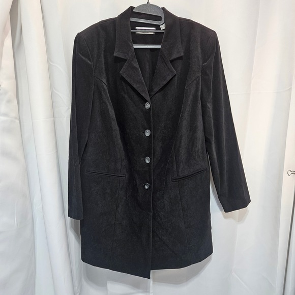 Amanda Smith II Pants - Vtg Amanda Smith II Womens 16W Black Faux Suede Pant Suit 2pc Blazer Set Lagen